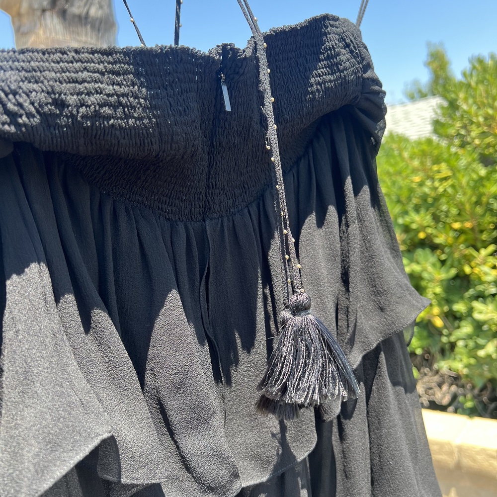SAINT LAURENT Dress Black Silk Ruffle Tiered Mini Size 40 US 8 Medium NWT YSL - Picture 7 of 9